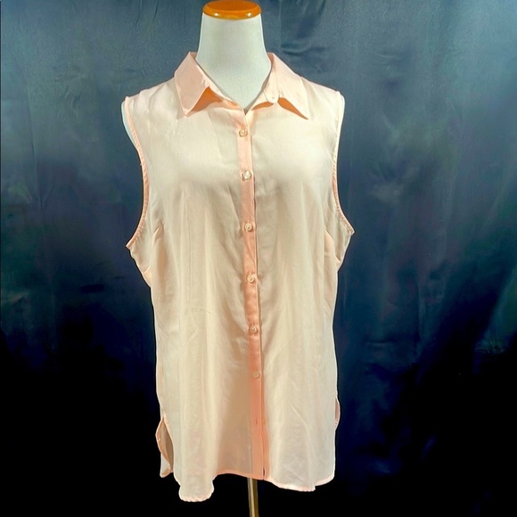 Attention Pink Sleeveless Button Down Shirt Notched Collar light chiffon fabric - Picture 1 of 5
